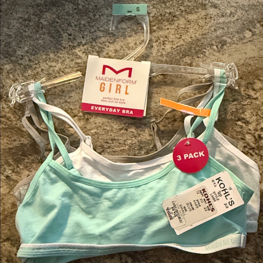 Maidenform Girl Light Blue, Grey and White Bra Set 3 Pack